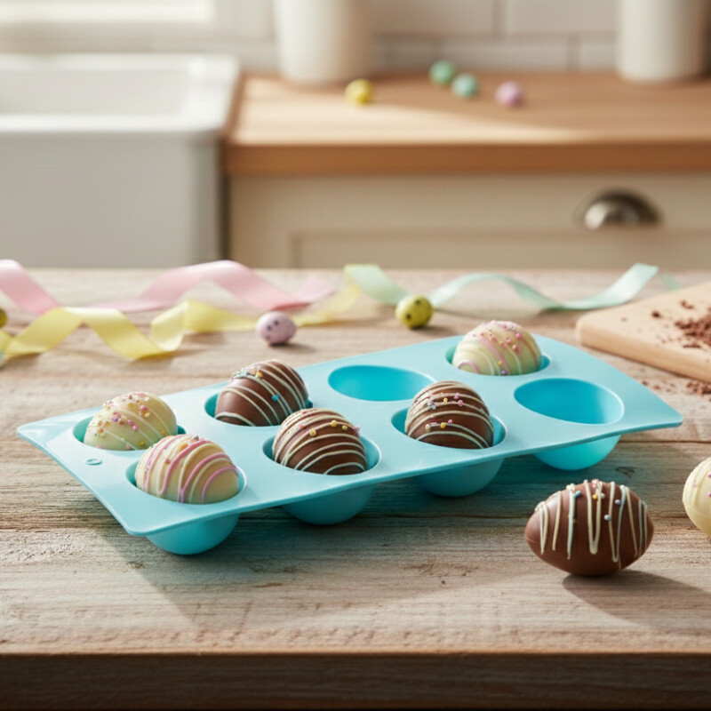 Molde de Silicona para Huevos de Chocolate Pequeños Celeste