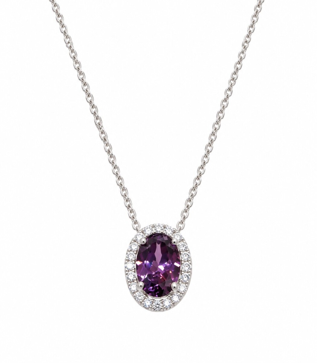 Cadena y colgante estilo Lady Di con piedra lila 
