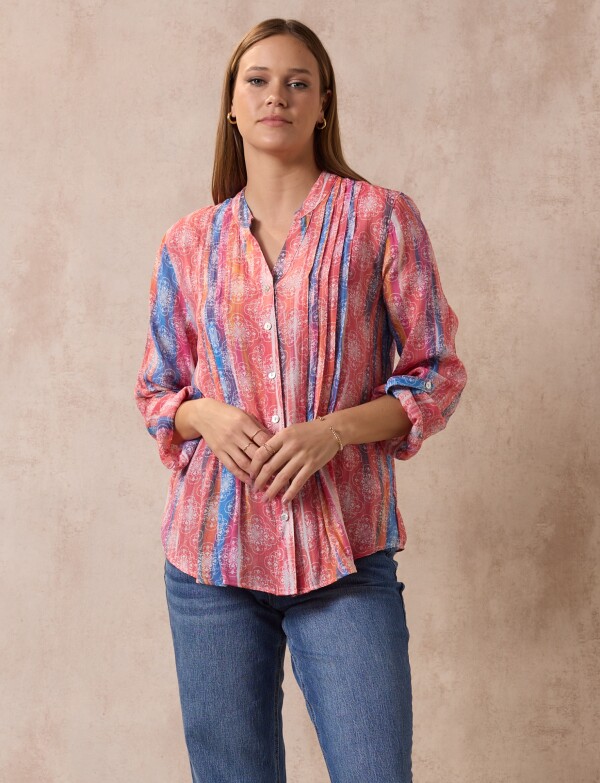 Blusa Gasa Print MULTI/ROJO