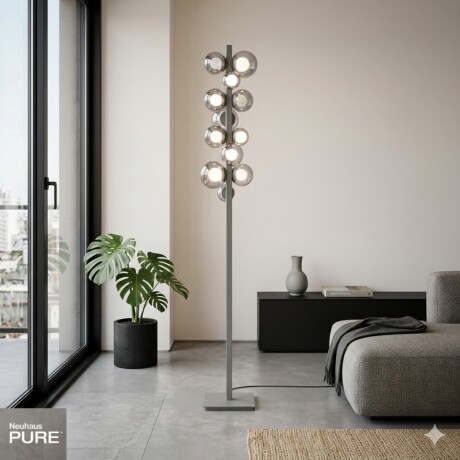 Lampara de pie Esferas vidrio ahumado 29W -160cm dimerizable, 3 colores de luz Lampara de pie Esferas vidrio ahumado 29W -160cm dimerizable, 3 colores de luz