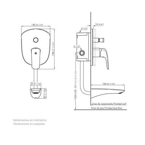 Griferia De Ducha De Empotrar Monocomando Brushed Gold Fv. Complementar Con Fv-Base-Universal 000