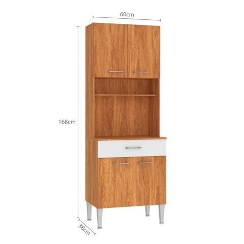 Mueble Alacena de Cocina Organizador para Microondas con Nicho y Cajón 168 x 60 cm - Cinamomo / Blanco Mueble Alacena de Cocina Organizador para Microondas con Nicho y Cajón 168 x 60 cm - Cinamomo / Blanco