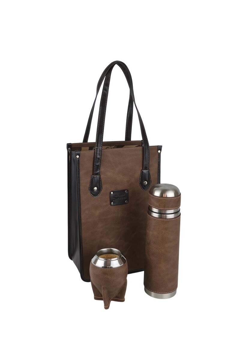 Set Matero Premium de Lujo | Termo Acero Inox 750ml, Matera Rígida y Mate Forrado Tostado