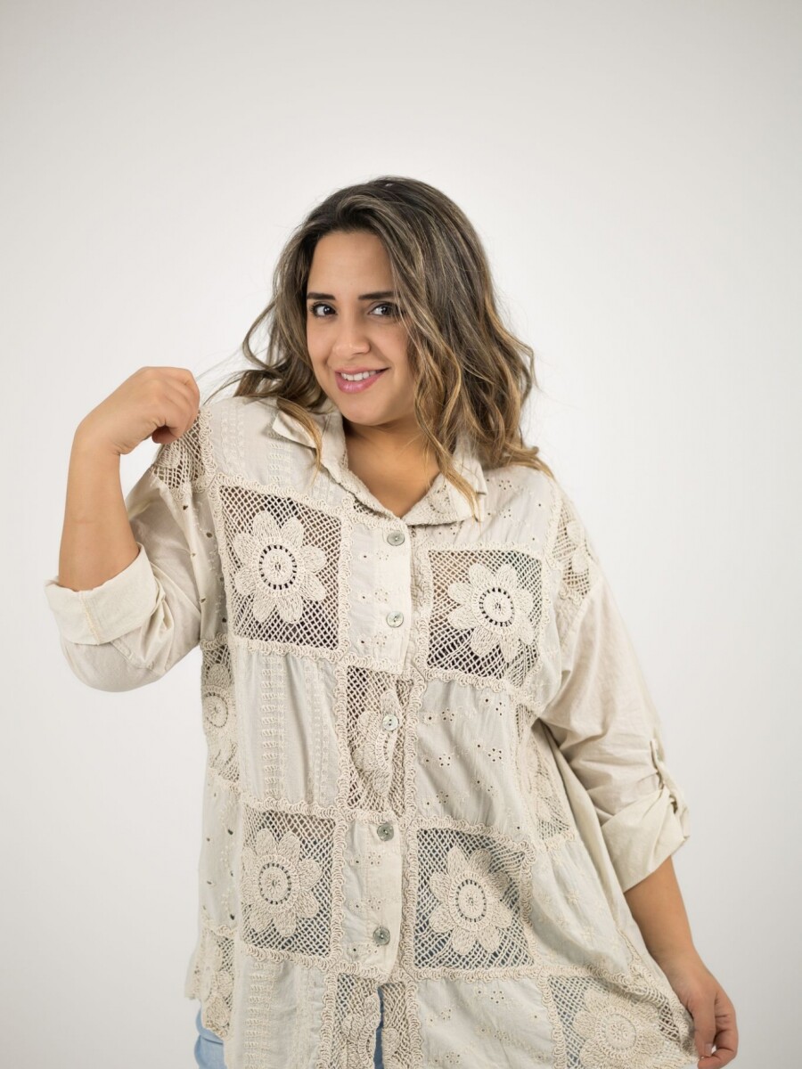 Camisa broderie bordada Beige