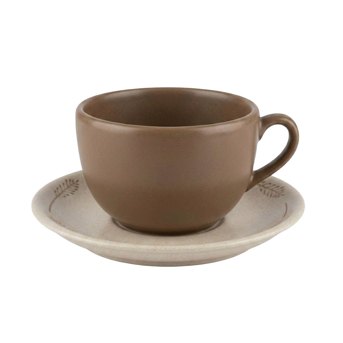 TAZA BEIGE C/PLATITO C/DIS HOJAS BEIGE P/TE 250ML 