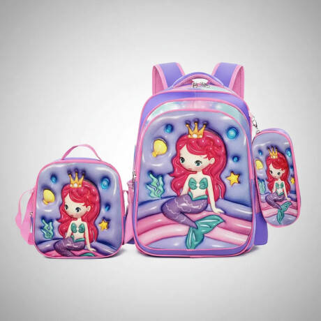 Set Mochila Lonchera Cartuchera Escolar 3 Piezas Lila