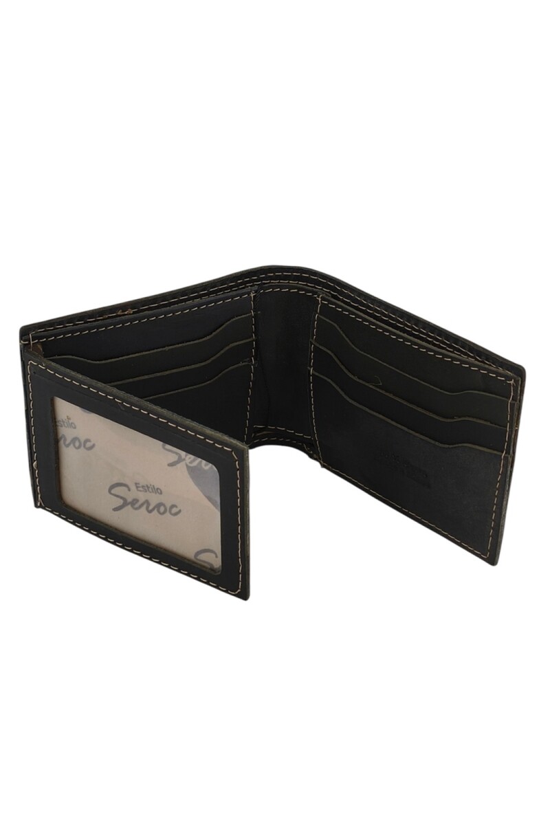 Billetera de cuero con detalle en guarda pampa Negro