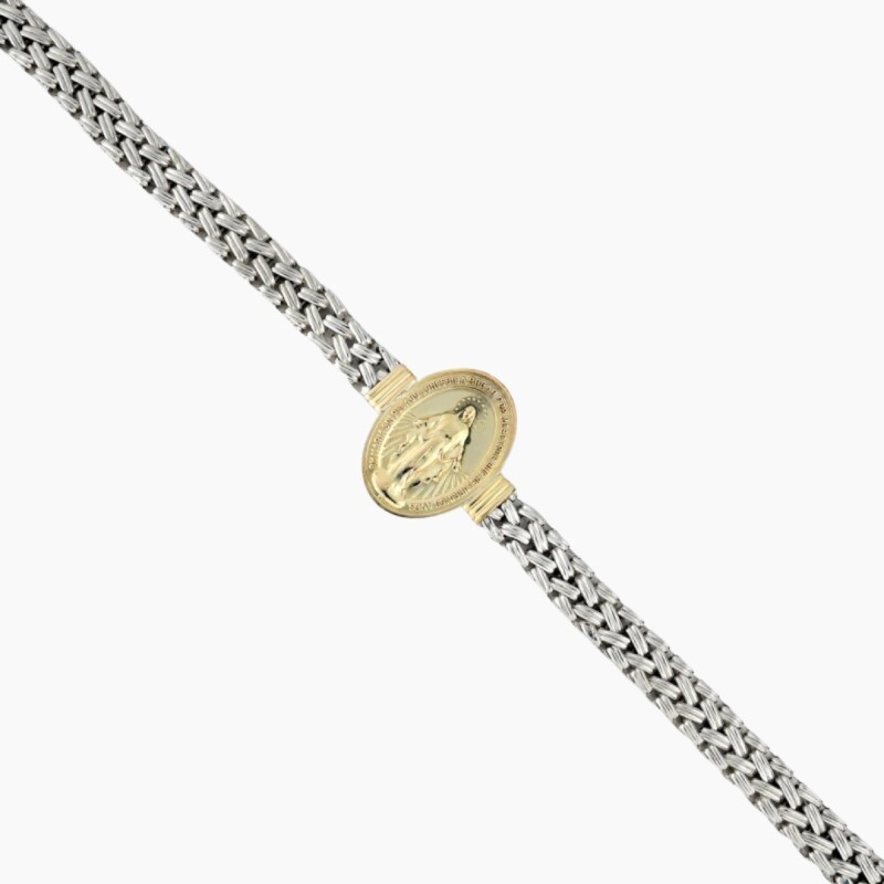 Pulsera en plata 925 y oro con imágen de virgen milagrosa Pulsera En Plata 925 Y Oro Con Imágen De Virgen Milagrosa