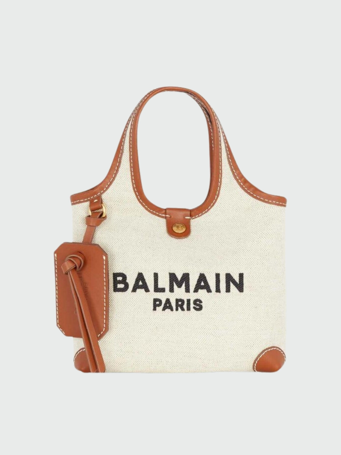 Balmain - Bolso de algodón y lino con logo - Beis Crudo