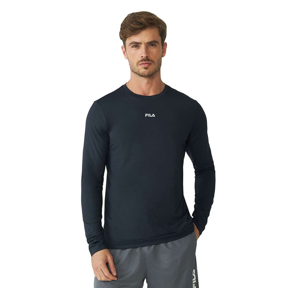 Fila Remera Manga Larga Sun Protect Breezy Para Hombre - Negro-Plata 