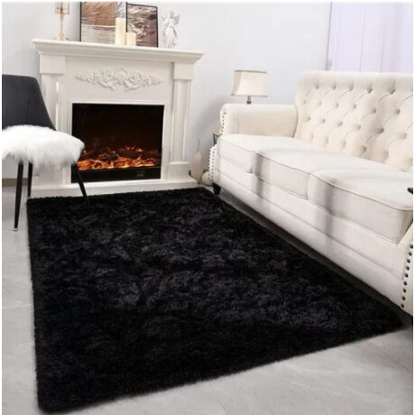 Alfombra Tapete Shaggy Peluda 150 X 200cm Pelo Alto Negro