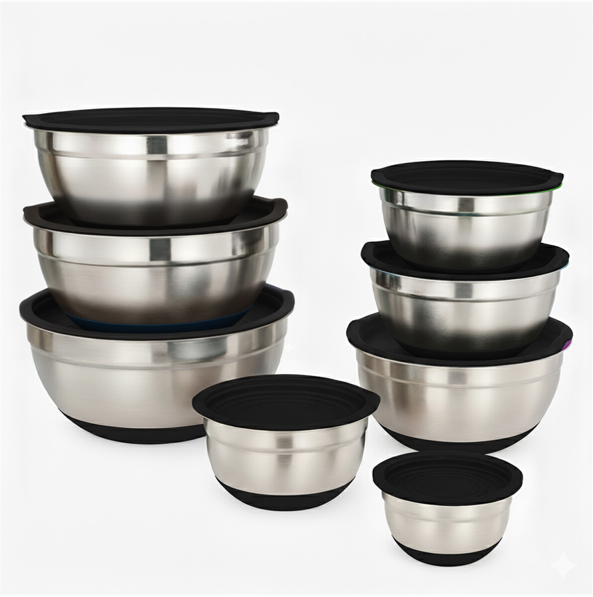 Juego de 8 Bowl De Acero Inoxidable Utensilios Cocina Profesional IMBACK Color Negro 