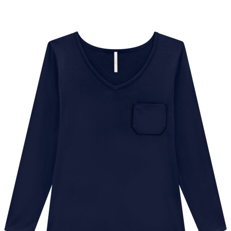 BLUSA CON BOLSILLO Y ESCOTE EN V Azul