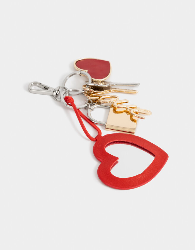 Llavero Metal Llavero Y Charm Con Espejo De Corazón - Rojo Medio