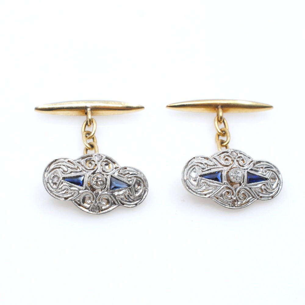Gemelos en oro 18k brillantes , zafiros y diamantes Gemelos en oro 18k brillantes , zafiros y diamantes