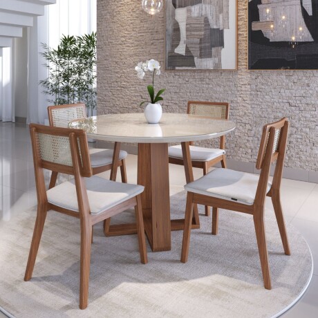 Mesa de Comedor Wood - Redonda con Vidrio - 100 Off White y Natural