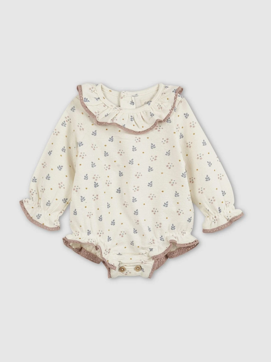 Ranita Estampada Con Cuello Volantw Blanco