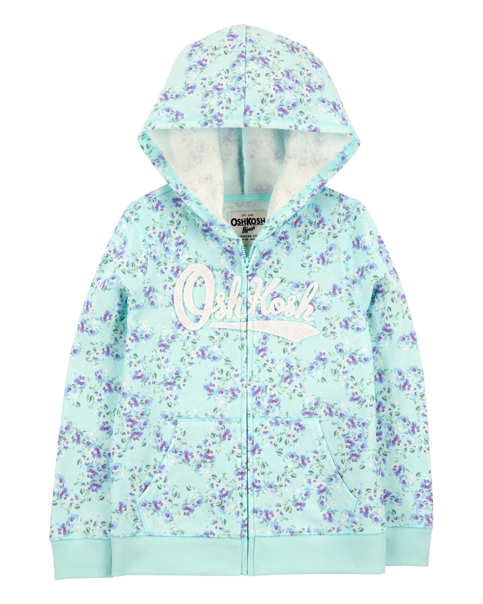 Campera de algodón, con capucha y logo, diseño floral Sin color
