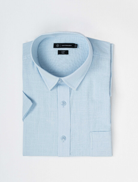 Camisa m/c lisa efecto lino celeste