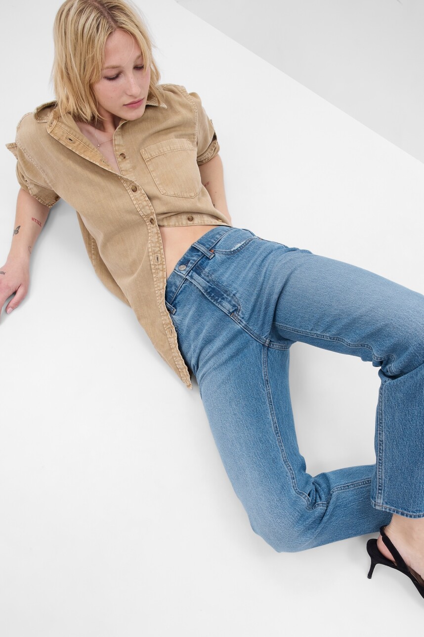 Jean 90S Straight Tiro Alto Mujer Medium Indigo 15