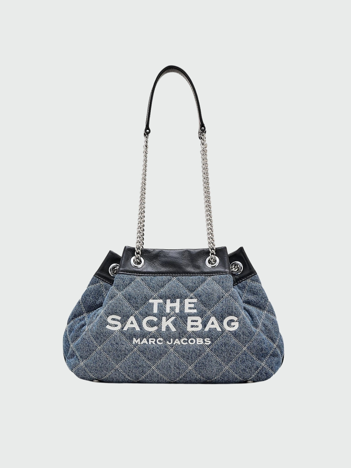 THE QUILTED DENIM CHAIN SACK BAG Azul