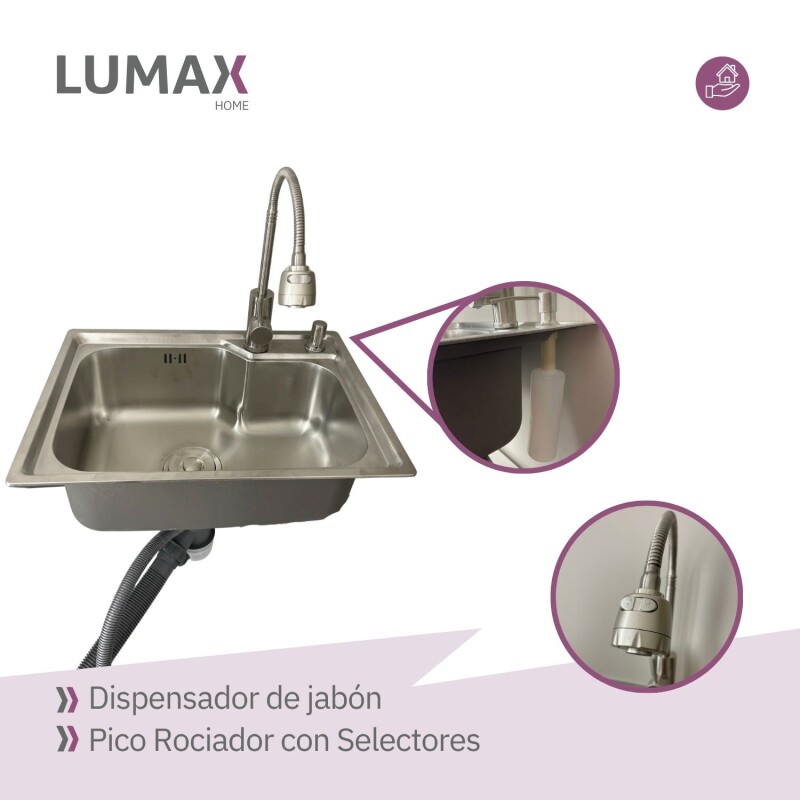 Pileta de cocina Lumax Acero Simple Canilla flexible 55x40 cm Plateado