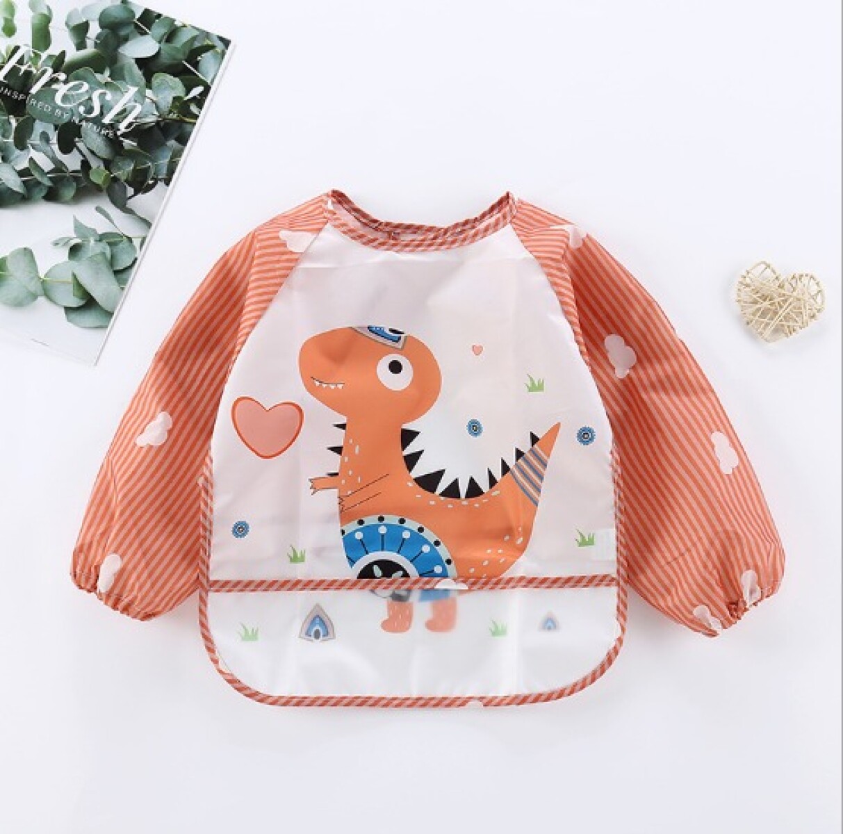 Babero con manga Little Ones - dino naranja 