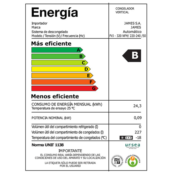 Freezer Vertical James Fvj-320 FREEZER JAMES VERTICAL FVJ-320 NFM 42642