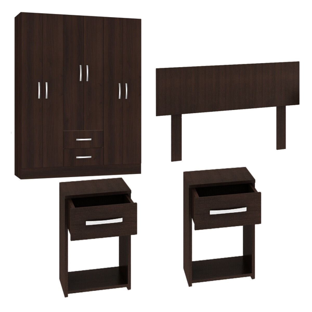 Combo Ropero 6 Puertas Con Perchero y Respaldo con Mesas de Luz - Rustico 