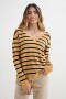 Sweater escote V rayas KHAKI