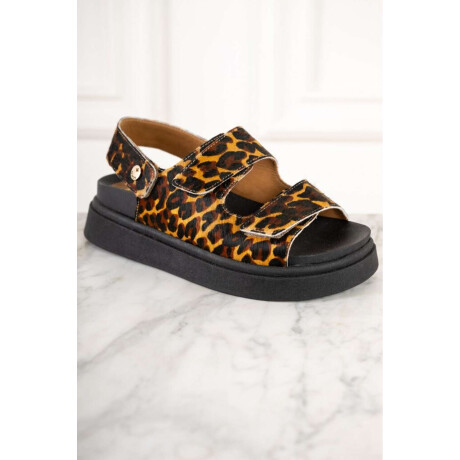 Sandalia Cuero Animal Print Marron