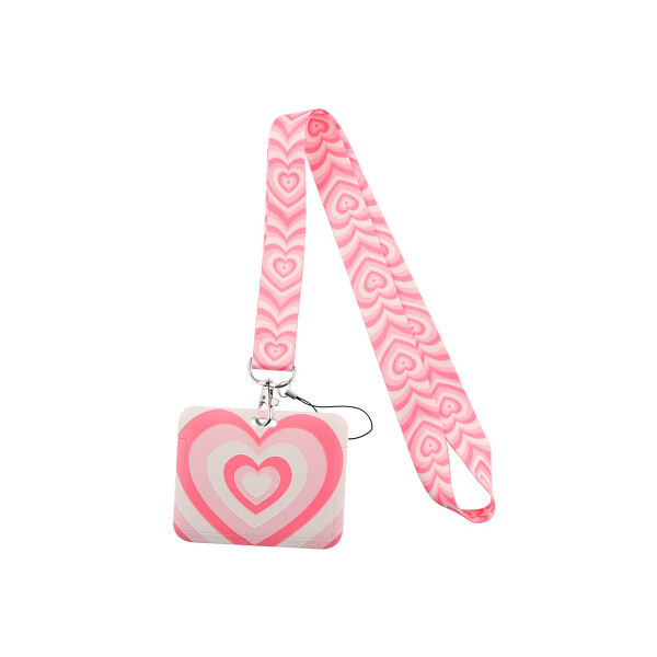 Correa con tarjetero diseño corazones rosa Correa Con Tarjetero Diseño Corazones Rosa