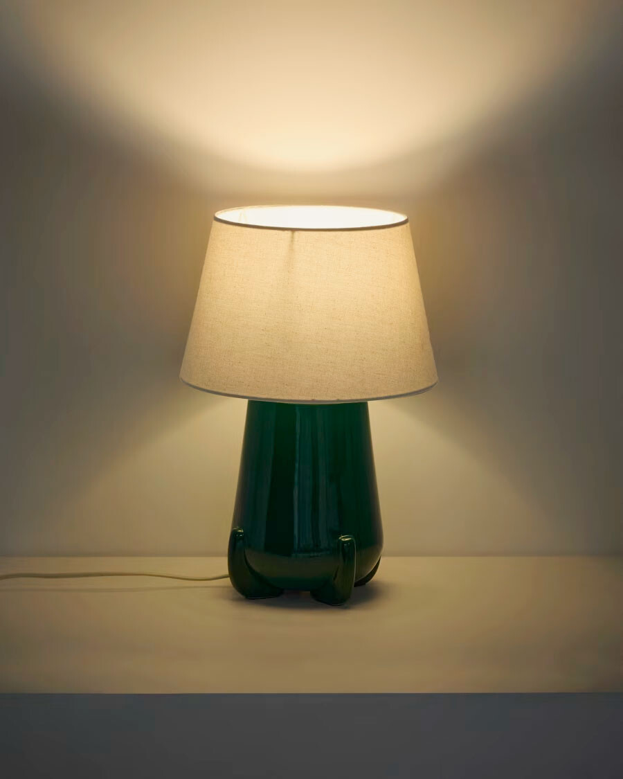 Lámpara de mesa Odra de cerámica crudo acabado brillante verde acabado brillante