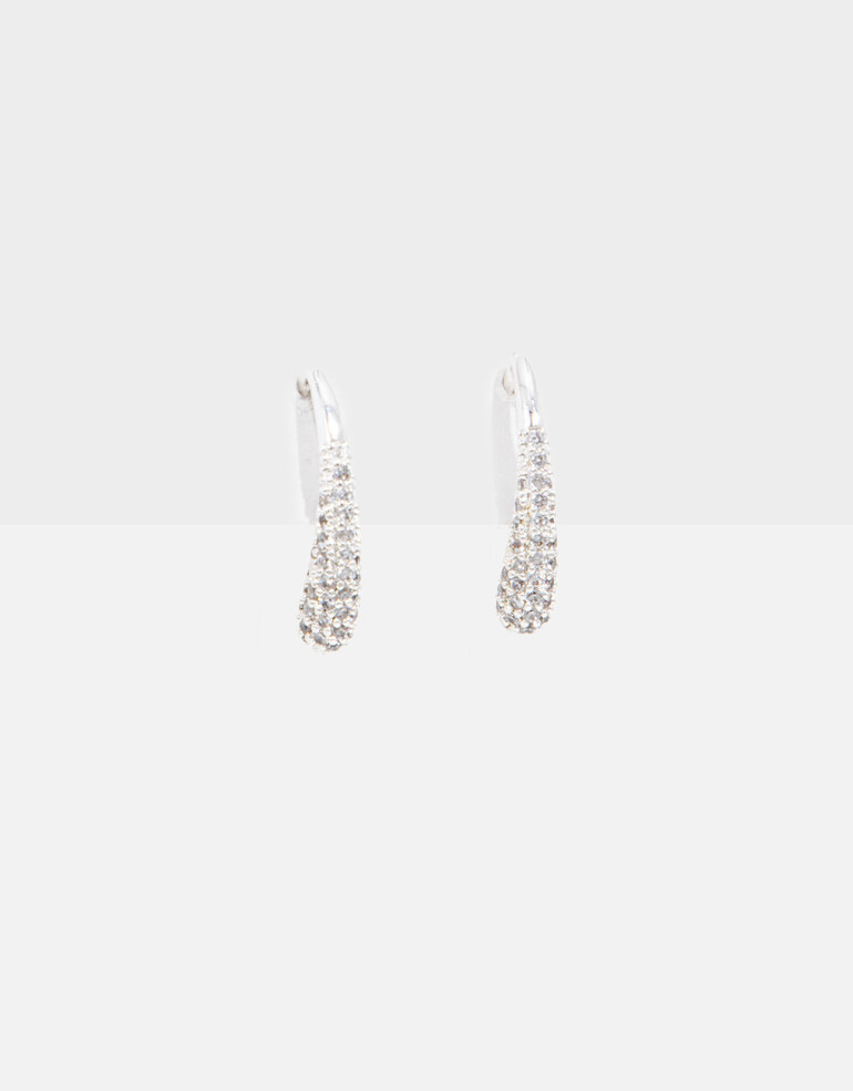Aros Colgantes Cortos Strass Aros Gota Con Cubic - Plateado Rodio