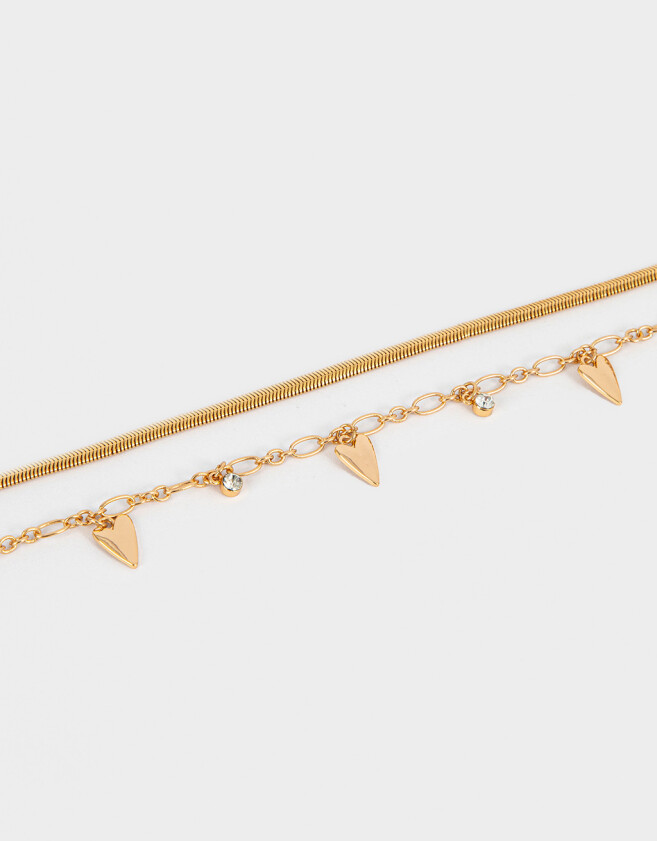Collares Cortos Bañada en Oro Blanco Collar Multicadena Con Dijes - Dorado