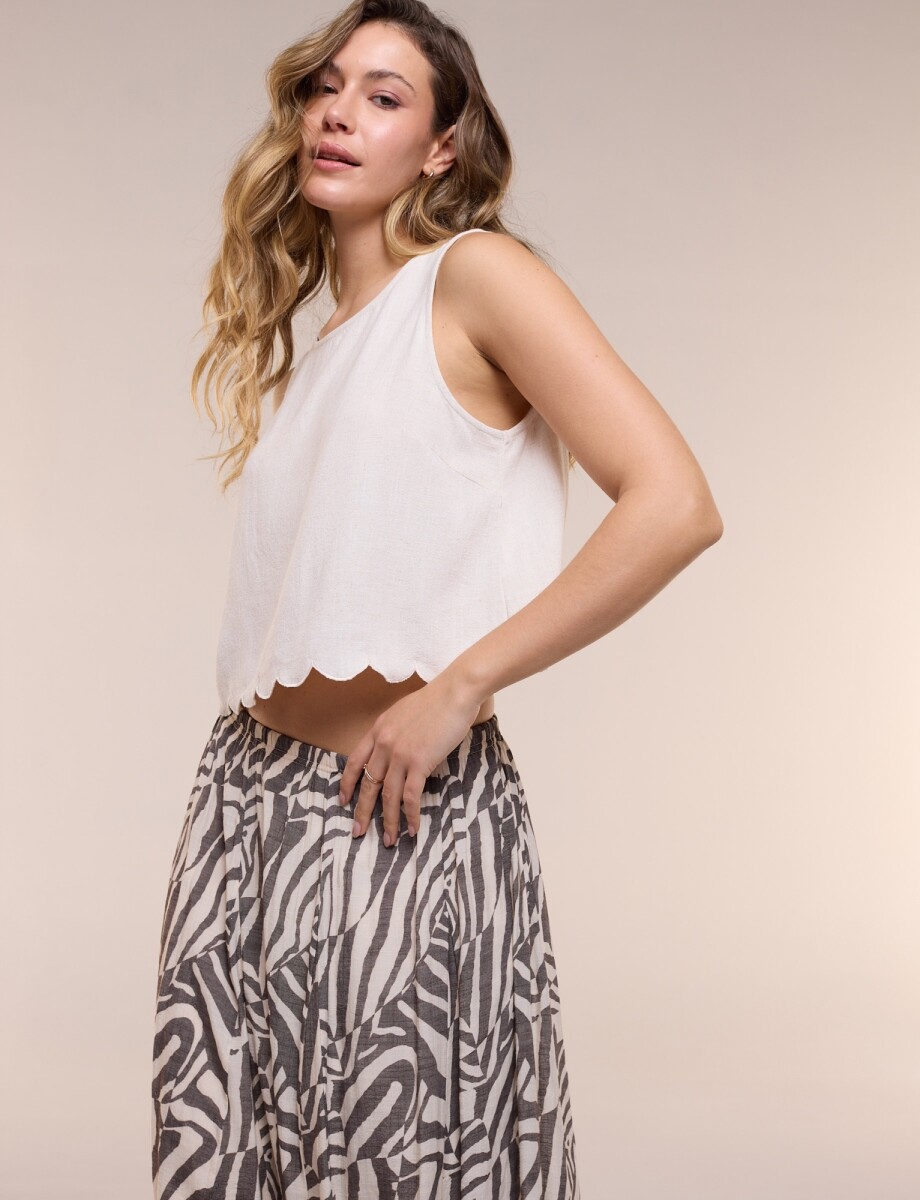 Falda Boho Con Cintura Elástica - Beige/multi 
