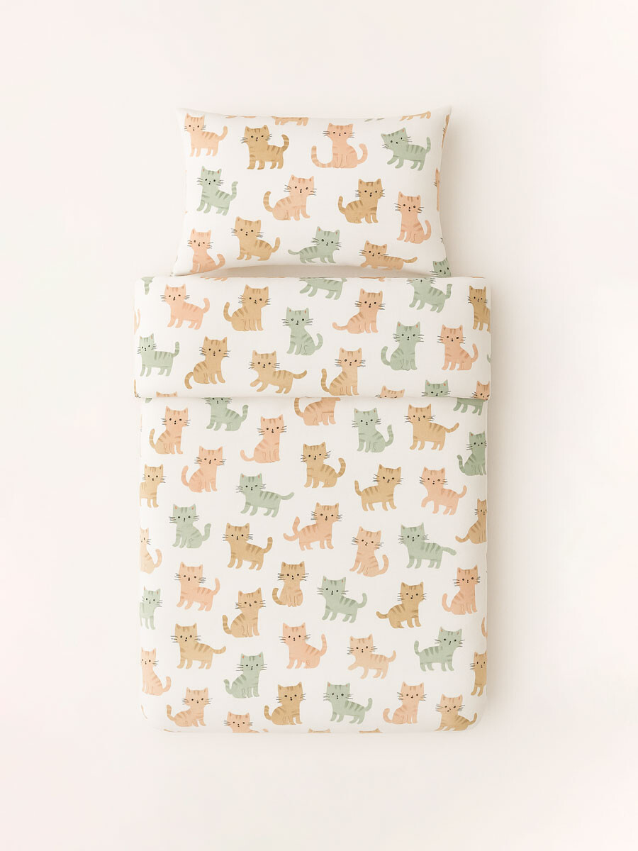 JUEGO DE SABANAS CATS 1 PLAZA - BEIGE 