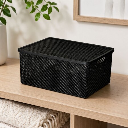 Caja cesto organizador simil rattan - NEGRO Caja cesto organizador simil rattan - NEGRO
