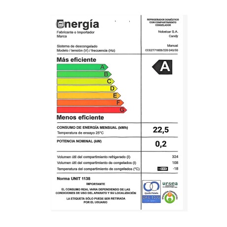 Heladera 432 Lts Inverter Candy CCG2T718EB Heladera 432 Lts Inverter Candy CCG2T718EB