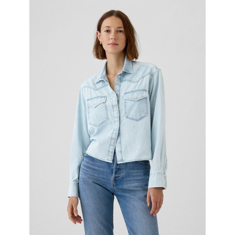 LS CROPPED DENIM WESTERN SHIRT - LIGHT WASH LIGHT WASH