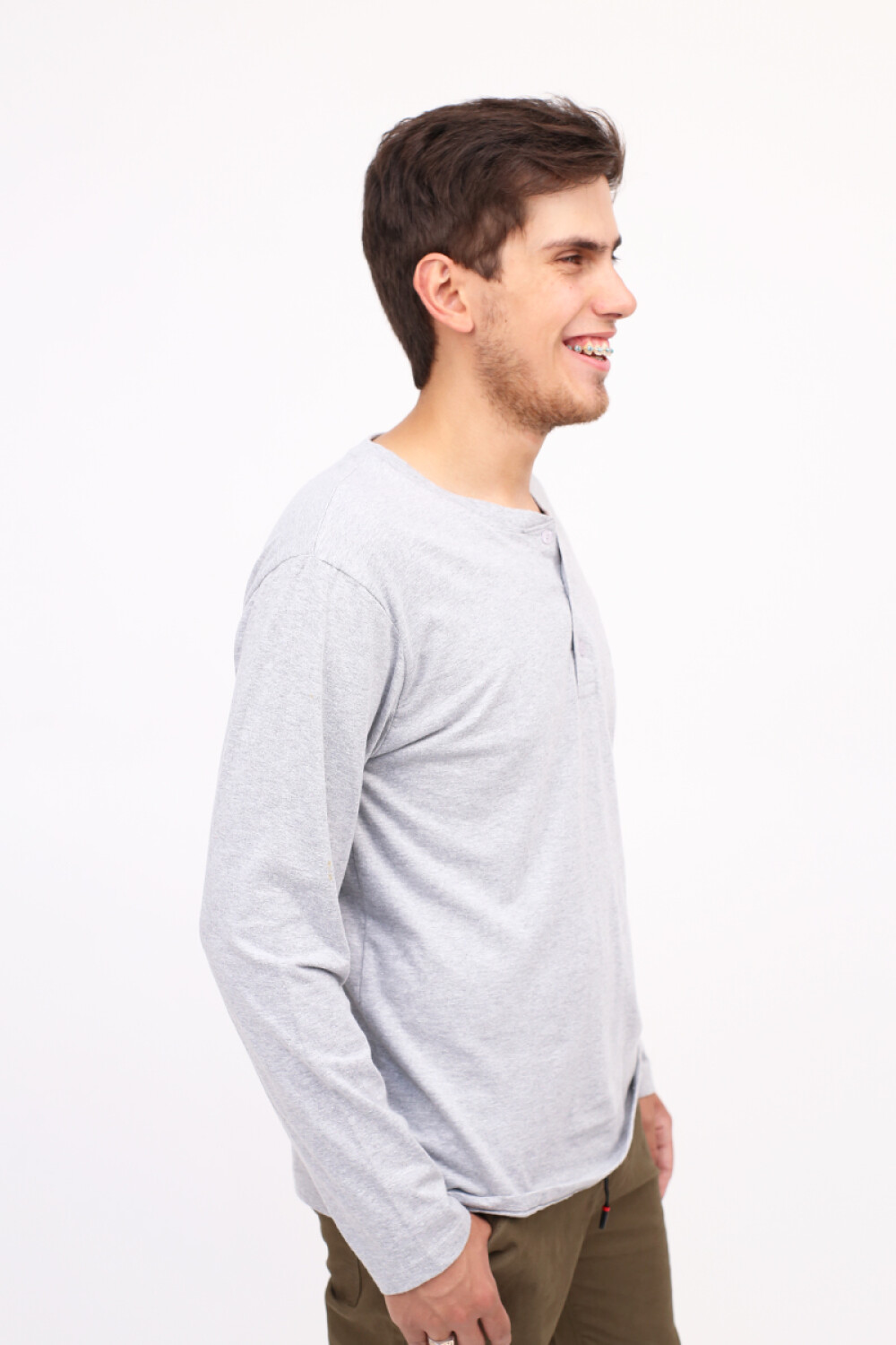 Camiseta de compresión de manga larga con cuello redondo para hombre,  básica, ajuste delgado, color liso, camiseta interior lisa