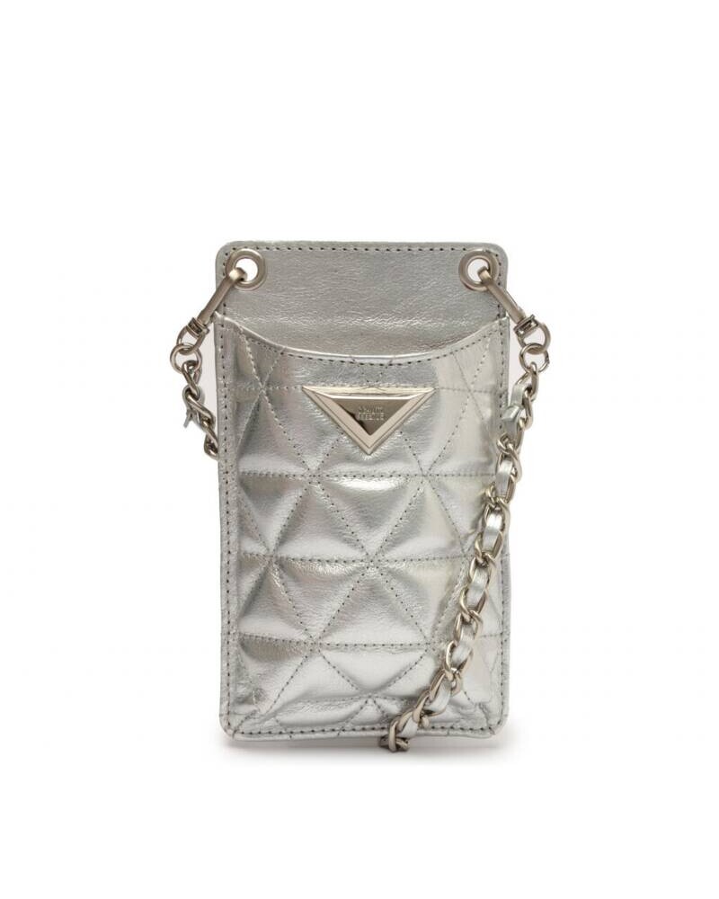 PORTA CELULAR EN CUERO PLATA PLATEADO