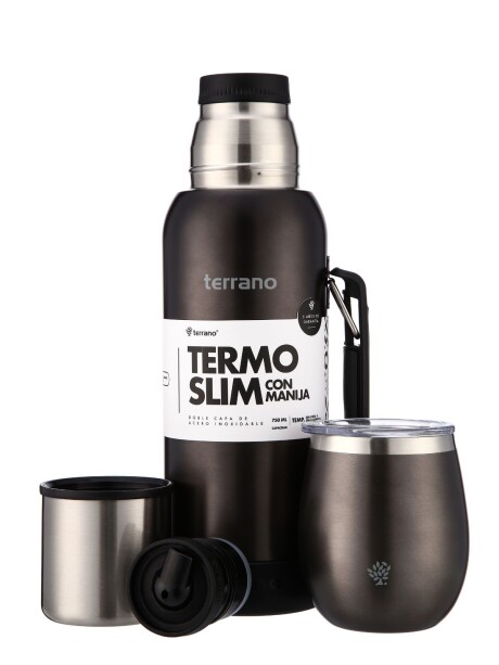 Kit Termo 750mL. Slim con Manija + Mate de Acero con Tapa Negro Metalizado