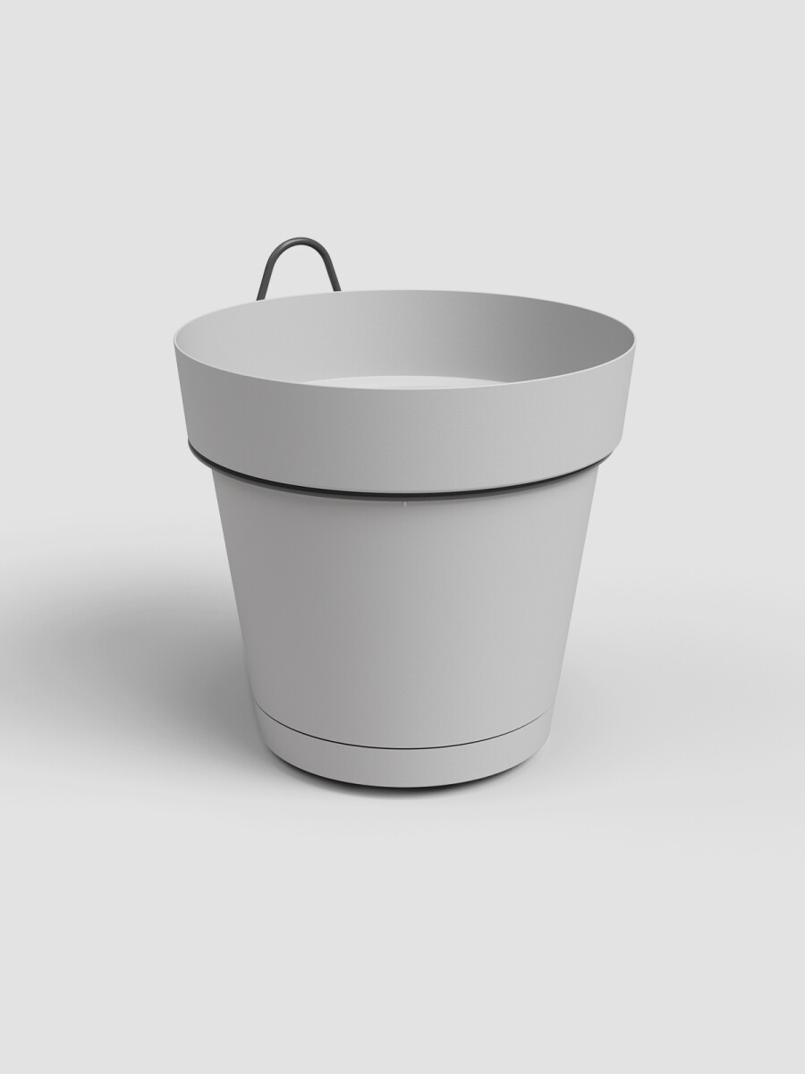 MACETA DE PARED CON PLATO CAPRI GRIS CLARO