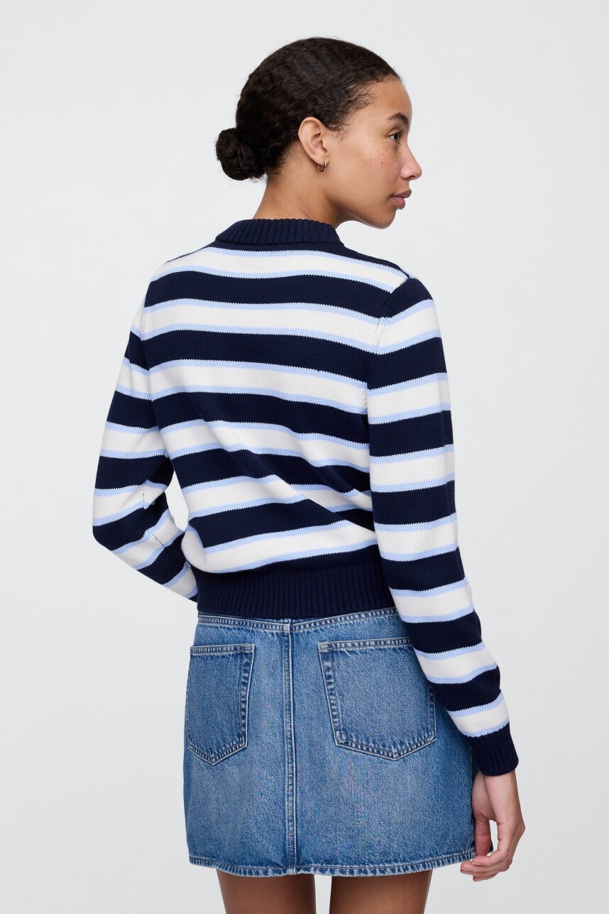 Buzo Algodón Cuello Alto Mujer Navy Stripe