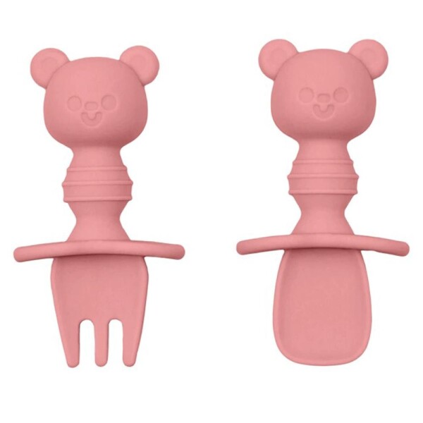 Set x2 cubiertos entrenamiento BUBA silicona OSO rosa