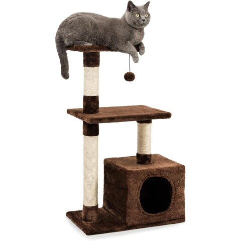 Rascador Torre 3 Niveles Felpa Y Sisal Para Gato Juego Color Variante Marron