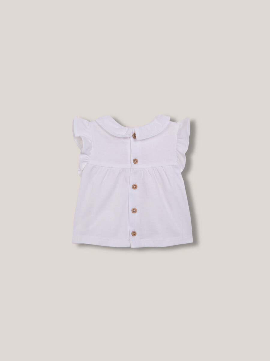 Camiseta Con Cuello Volante Blanco