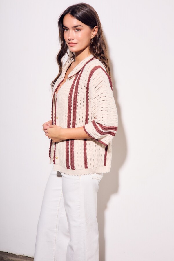 Camisa Crochet Rayada Nácar