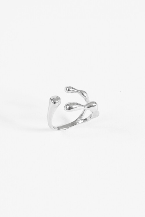 Anillo acero ajustable gota plateado